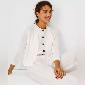 Ann Taylor White/Cream Linen Blend Dress Cardigan - XS